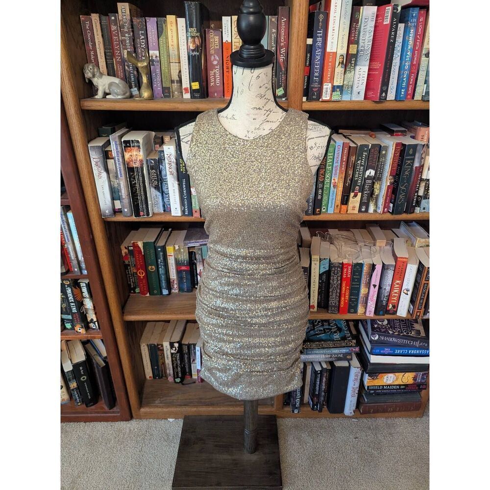 Aidan Mattox Gold Sequin Ruched Sleeveless Mini Dress - Size 2